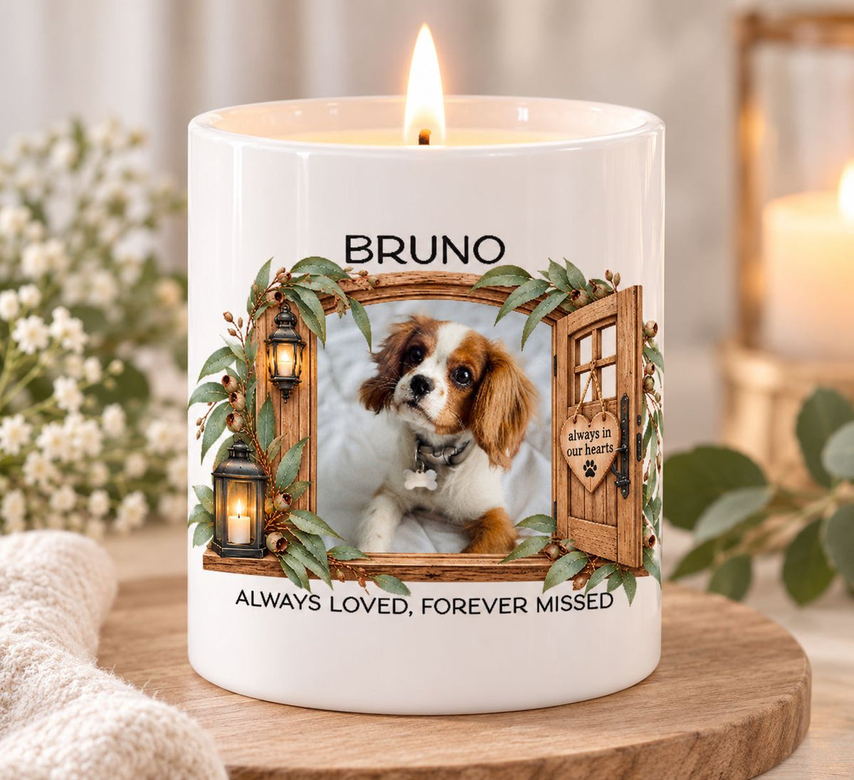 waiting at the door personalised pet memorial photo candle