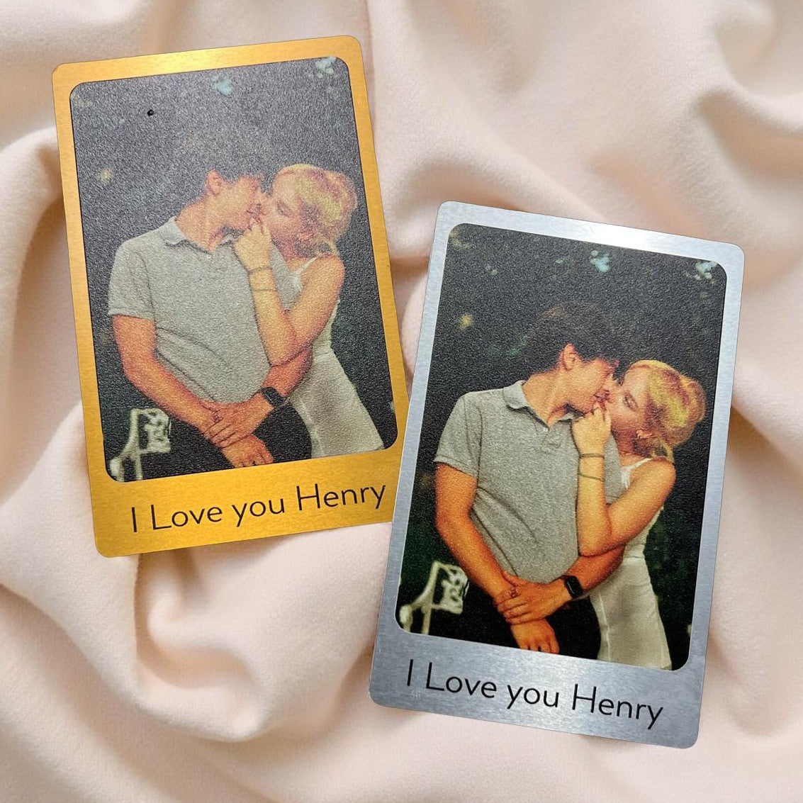Personalised metal wallet card with photo and heartfelt message