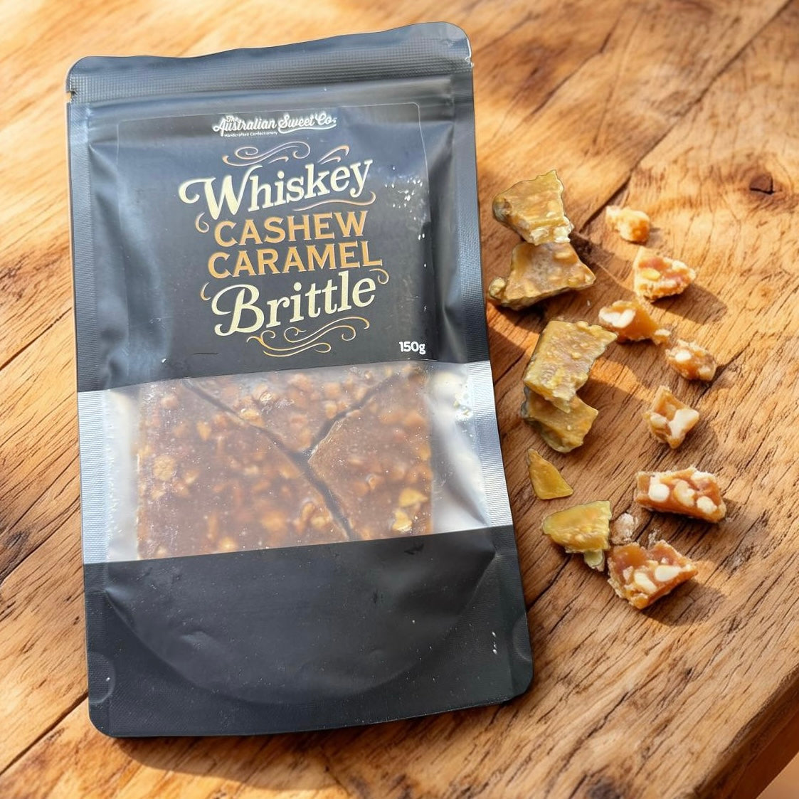 whiskey cashew caramel brittle