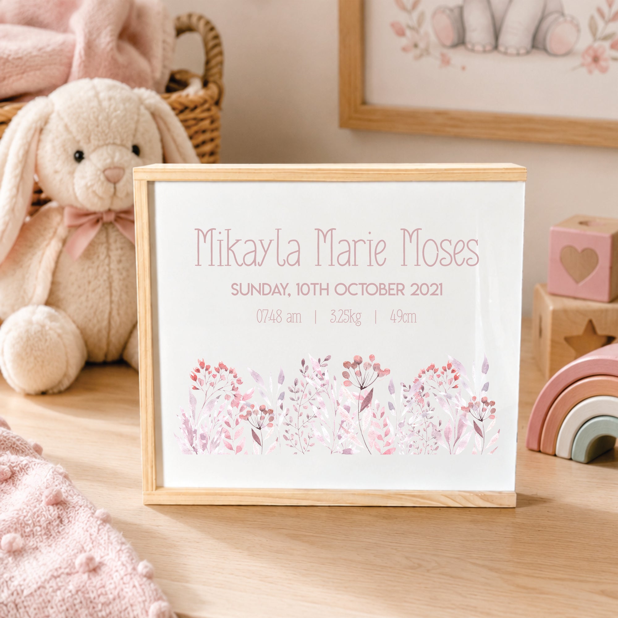 Wooden Keepsake Box - Pink Wild Flowers