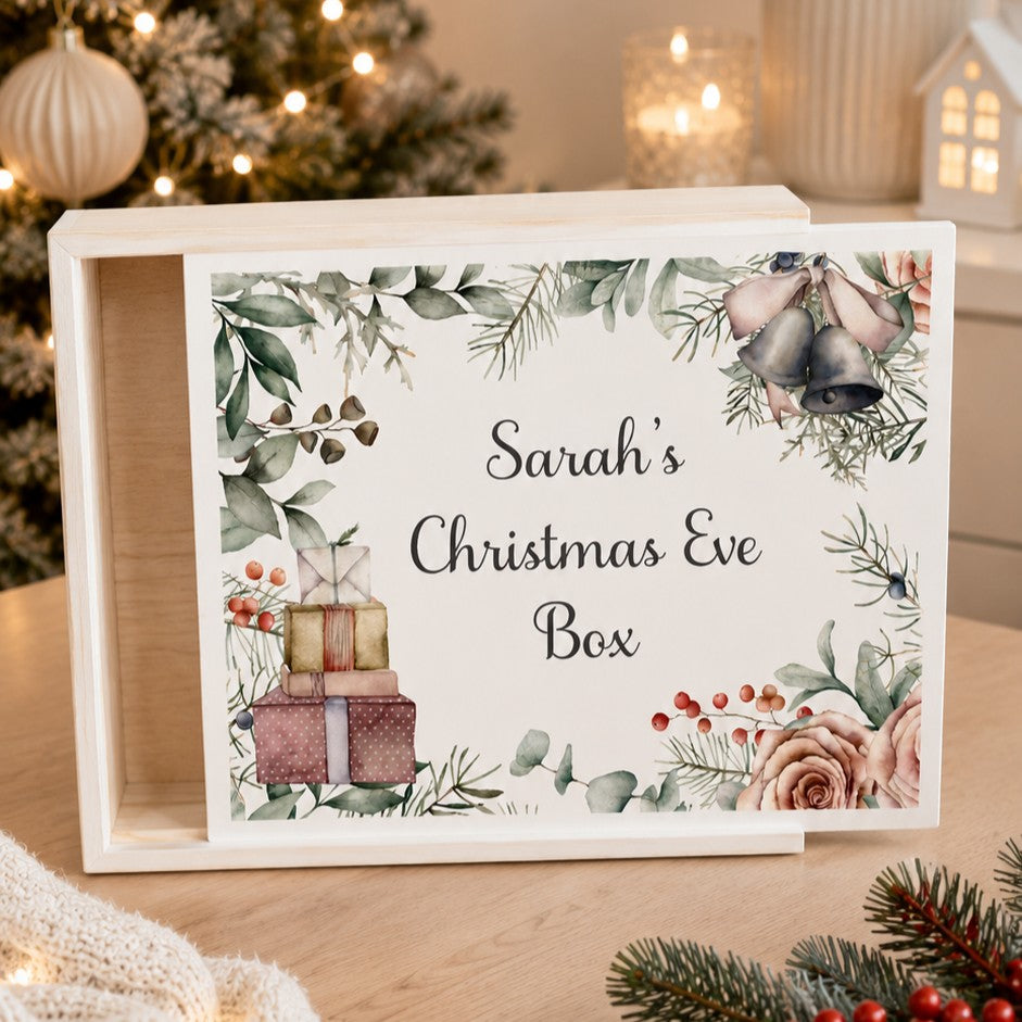 personalized wooden Christmas Eve gift box 
