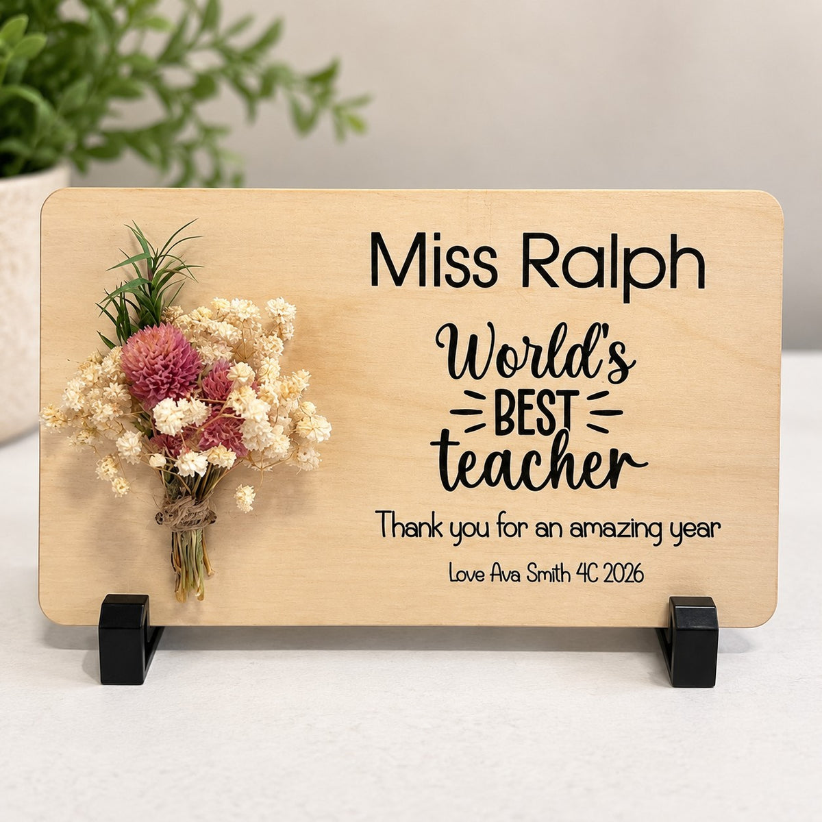 wood plaque with dried flowers