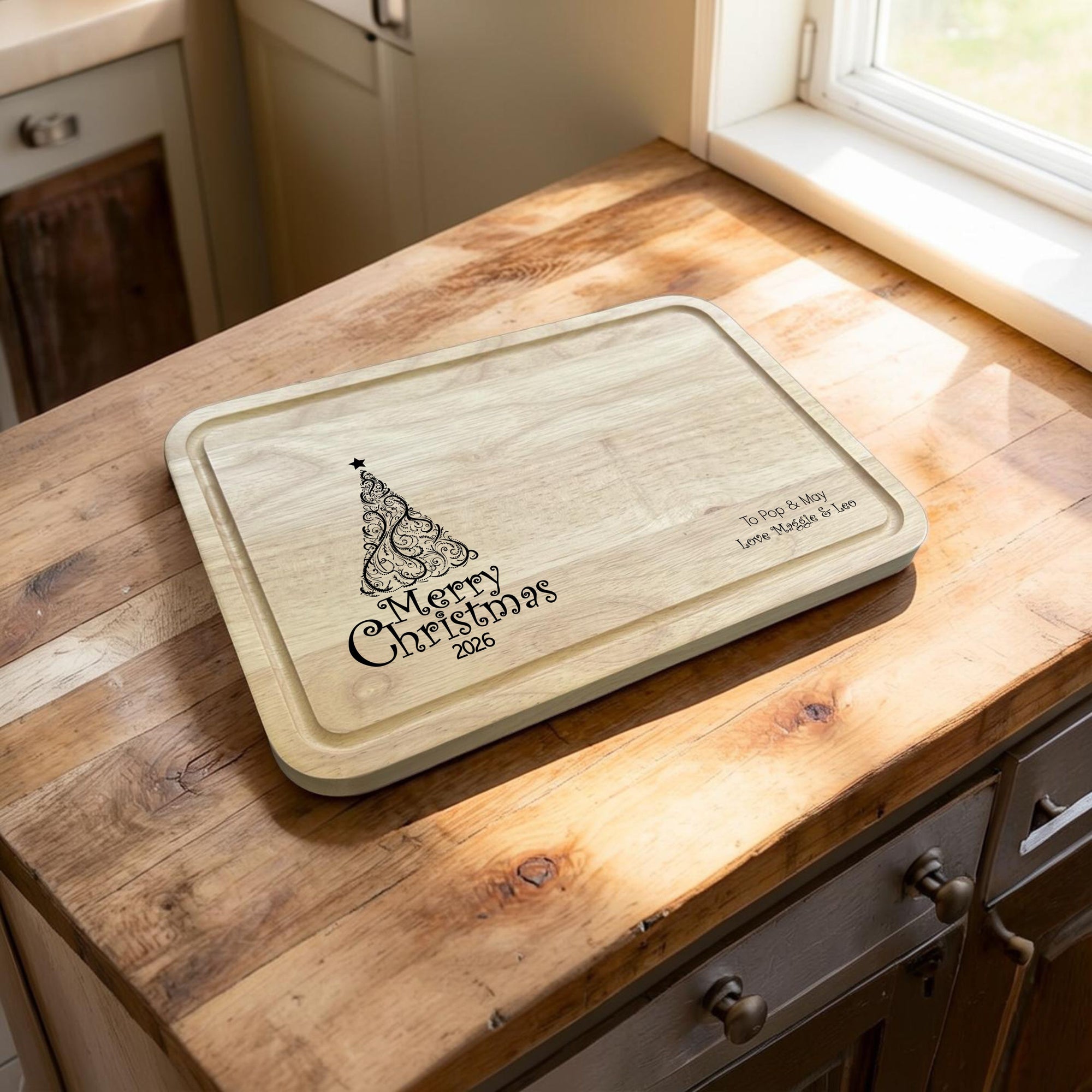 personalised christmas tree engraved chopping board