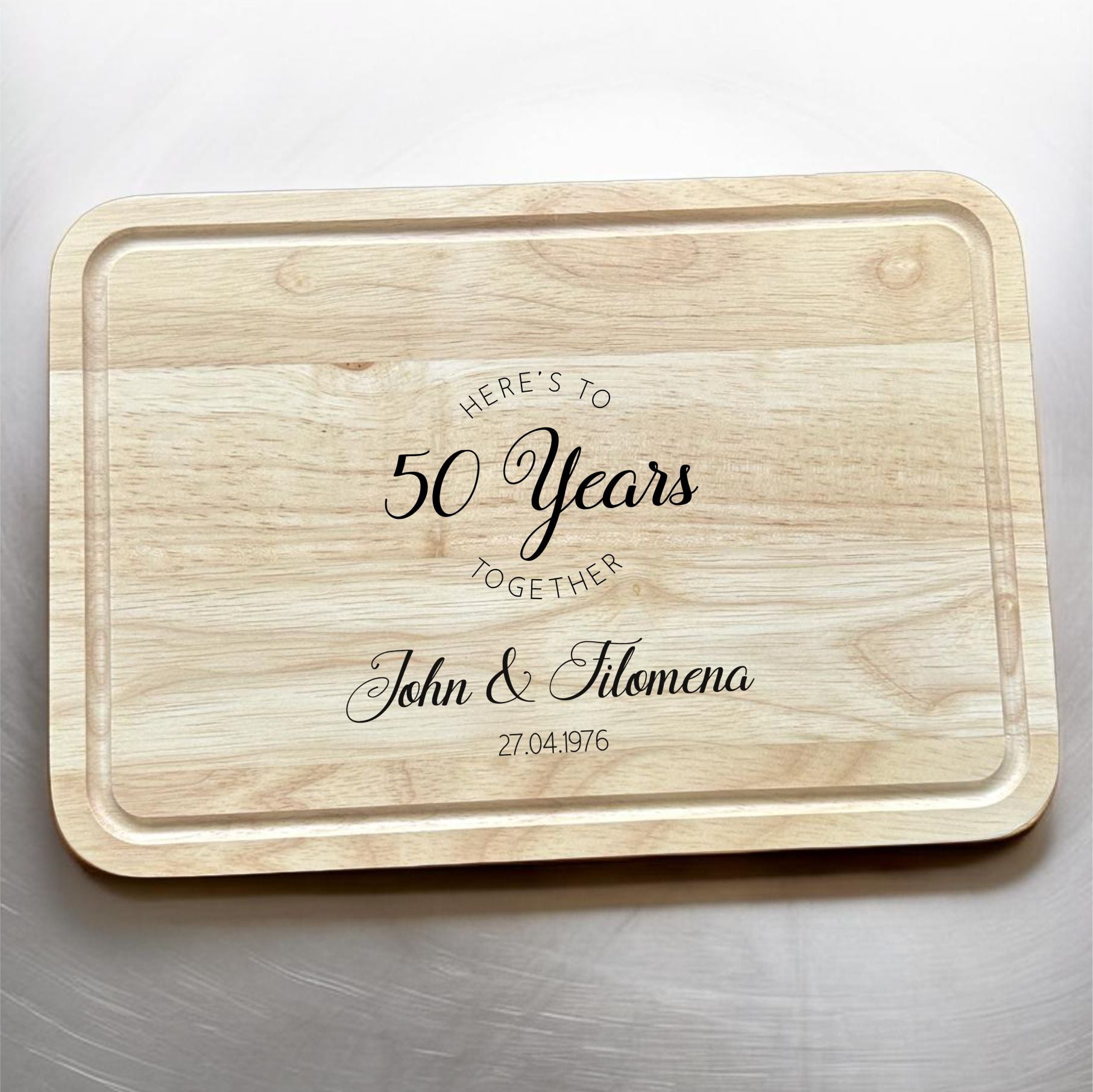 custom anniversary serving board with names and date