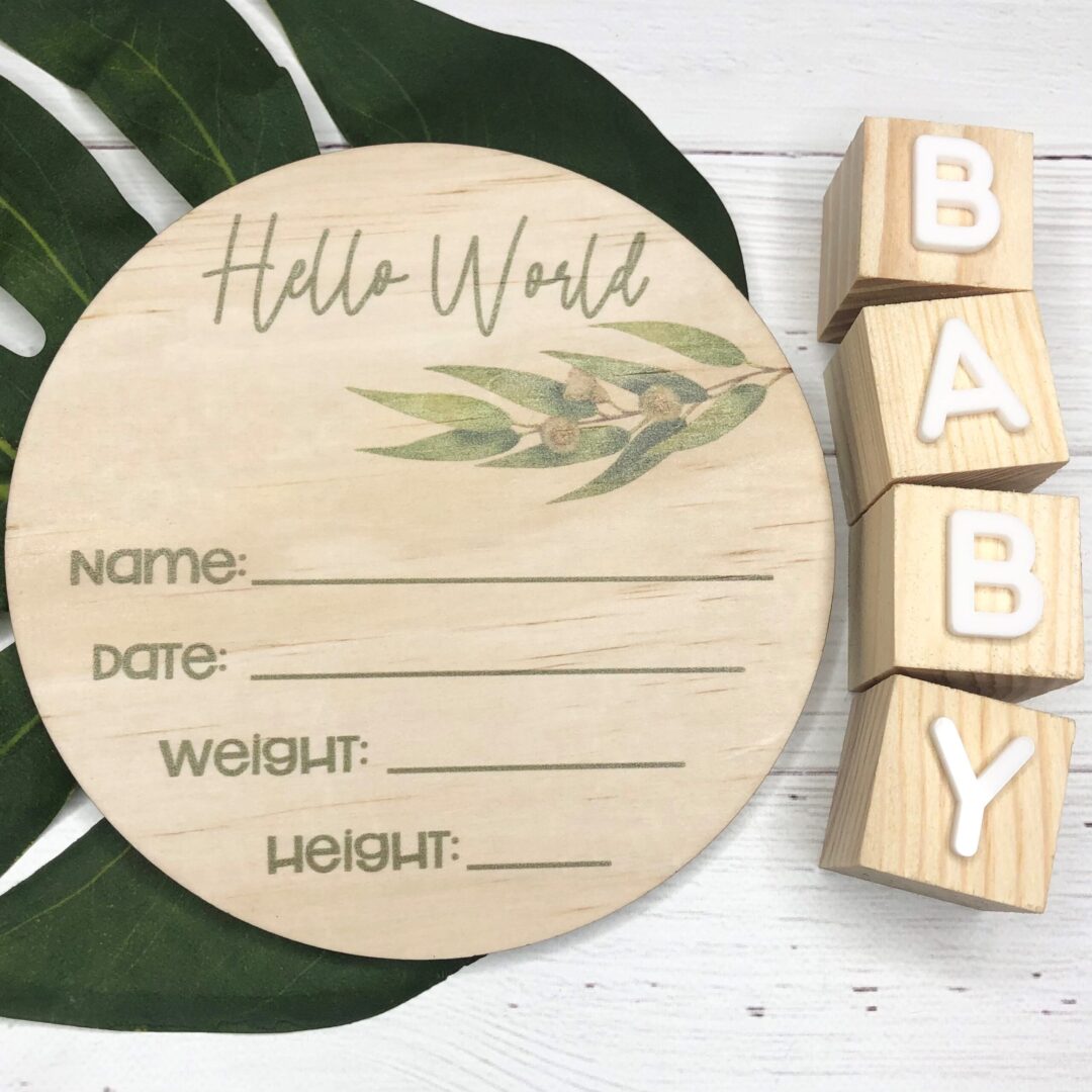 Wood Birth Announcement Disc Eucalyptus
