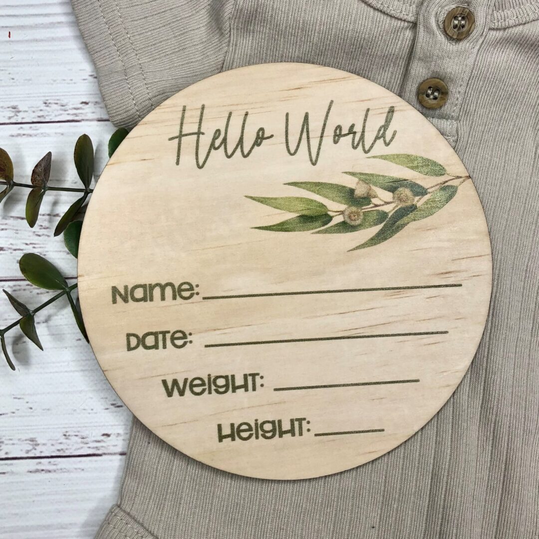 Wood Birth Announcement Disc Eucalyptus
