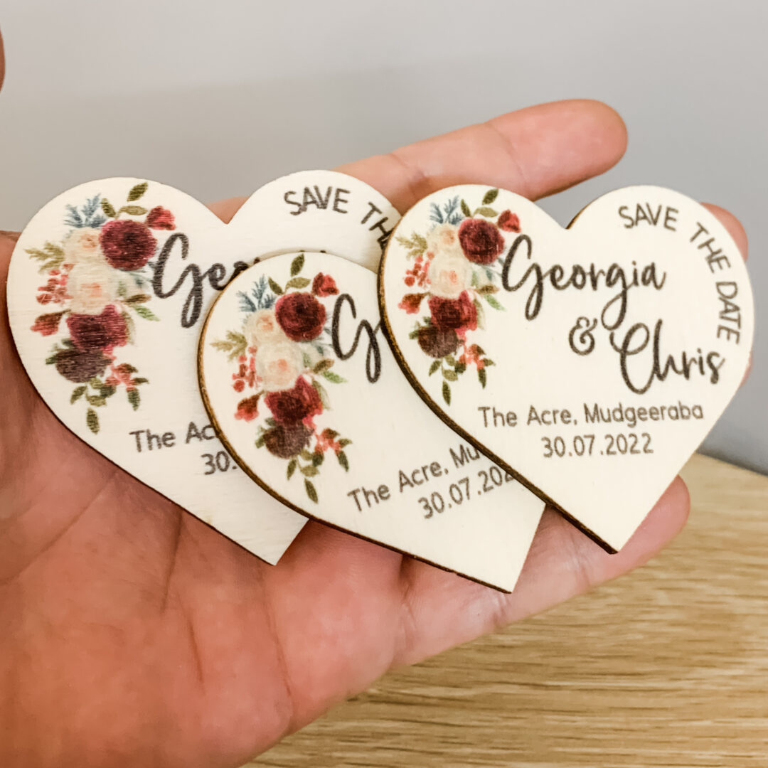 Personalized Wedding Invitation W/ Wooden Magnet Keepsake Save The Date Favors 