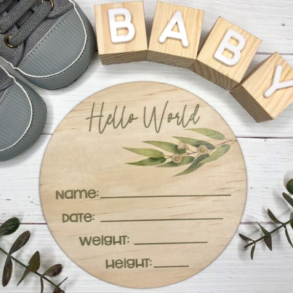 Wood Birth Announcement Disc Eucalyptus