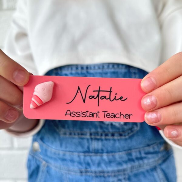 personalised teacher gift, teacher name badge